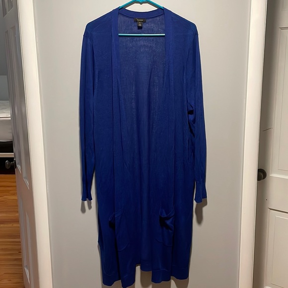 Halogen royal blue long open cardigan sweater w/ pockets - Picture 2 of 6